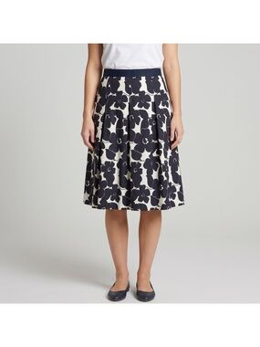 Mario Women's Navy Blue with Large White Floral Pleated Midi Skirt in size XL